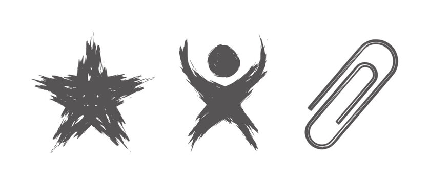Grunge style star figure and paperclip white brush