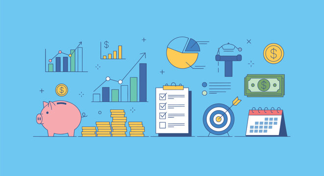 Financial Planning and Budgeting Icons Set 1.