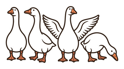 Set of cute cartoon geese in different poses, vector illustration collection of playful bird characters for children design, nursery decor, stickers, and animal themed graphics. © Mizu Ahmed 2