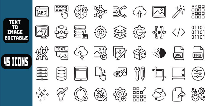 Generative AI Text to Image Processing Outline Icon.