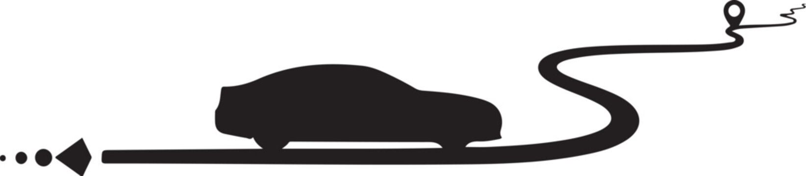 Black car silhouette, road vector, transportation icon, driving direction