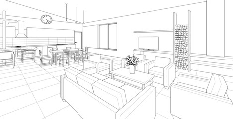 Fototapeta premium interior kitchen living room 3d illustration 