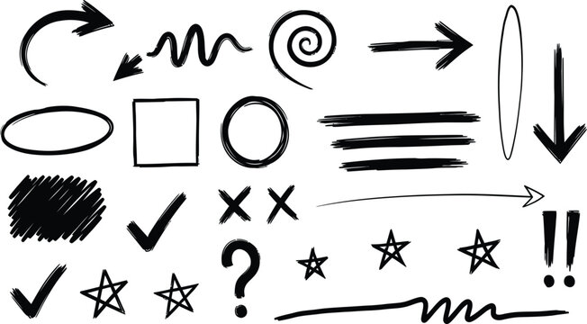 hand drawn doodle icons of creativity and problem solving process