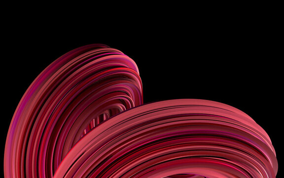 Bold Red 3D Twisted Ribbon Abstract Shape on Black Background