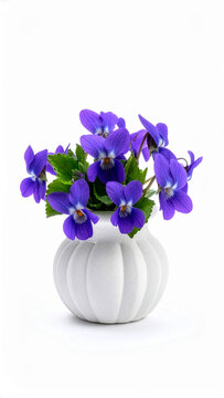 Fiołki w białym, ceramicznym wazoniku - minimalistyczna kompozycja.