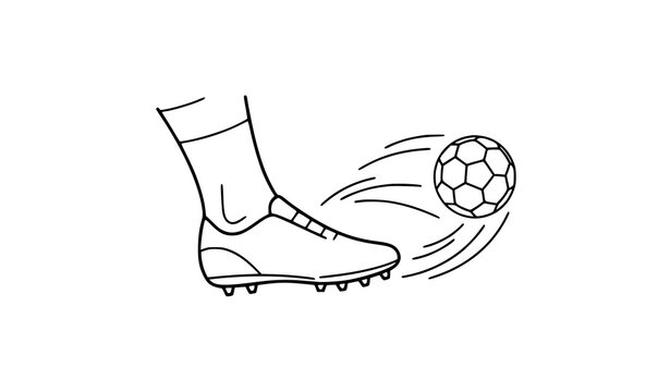 Minimal Soccer Foot Kick Line Sketch Vector Illustration with Ball Motion on White