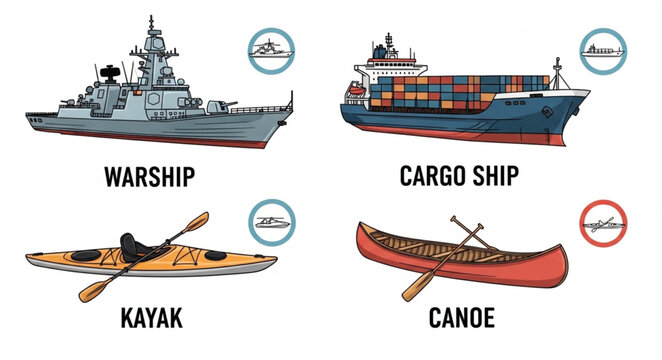 Four different types of boats and ships illustration.
