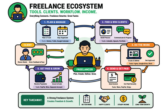 Comprehensive overview of the freelance ecosystem and its core components