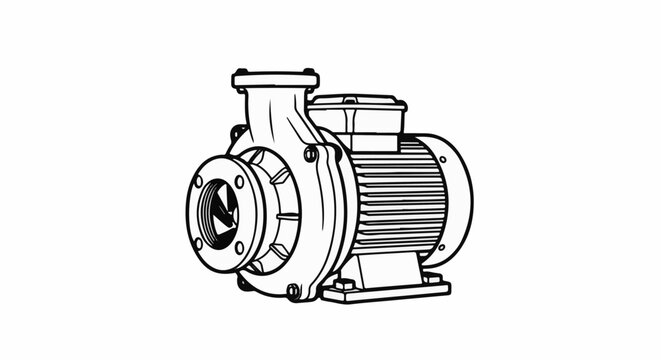 A black and white illustration of a centrifugal pump