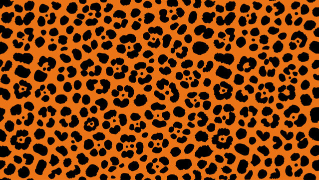 A vibrant, repeating pattern of black spots on an orange background