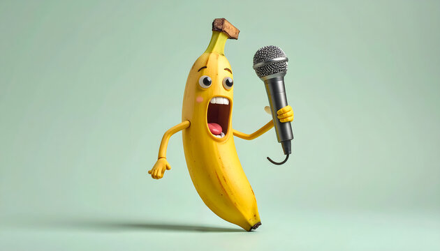 Banana used as microphone humorous creative concept playful minimal fun idea image