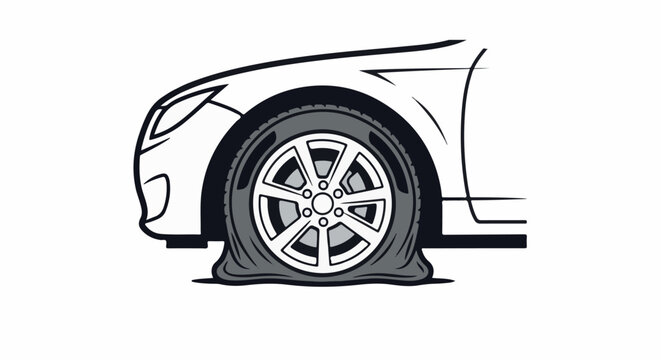 Car tire is completely flat on the ground
