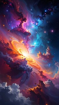 Vibrant cosmic scene with swirling clouds and stars (2)