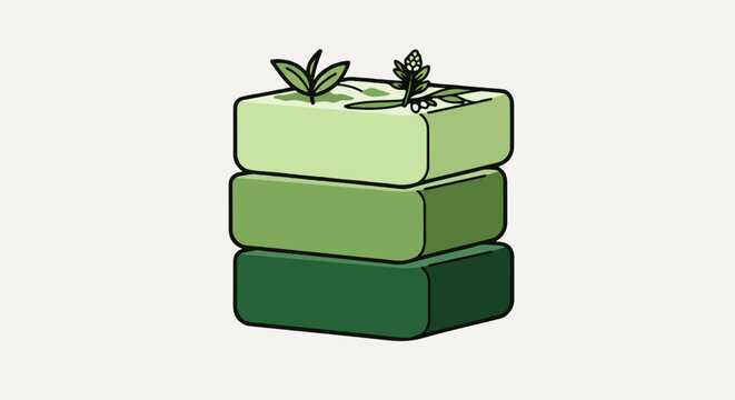 Stacked green blocks with growing plants on top