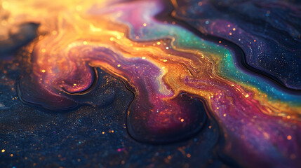 Naklejka premium Oil Spill Abstract A close-up abstract macro shot of oil swirling on water white background