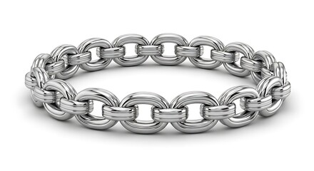 Fototapeta premium A silver bracelet lies isolated on a white surface, showcasing its intricate chain links.