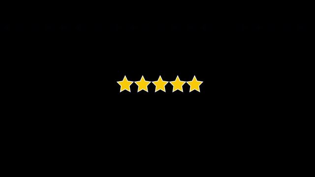 Five Gold Stars Rating Animation on Black Background with Sparkles