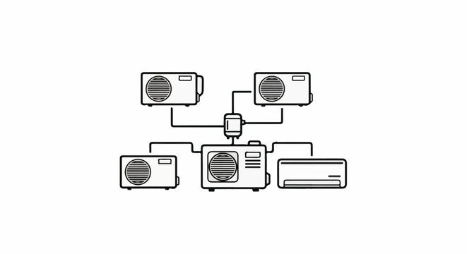 Schematic of a multi-split air conditioning system with one outdoor unit