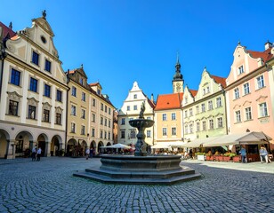 Obraz premium Quaint European square with fountain