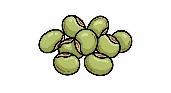 Pile of green beans with brown lines and black outlines