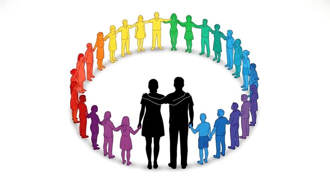 Group of people with diverse silhouettes standing in a line