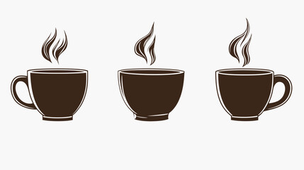 Obraz premium Three stylized brown cups with steam rising, on a white background