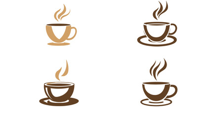 Obraz premium Four stylized coffee cup illustrations, each with steam, featuring different color schemes