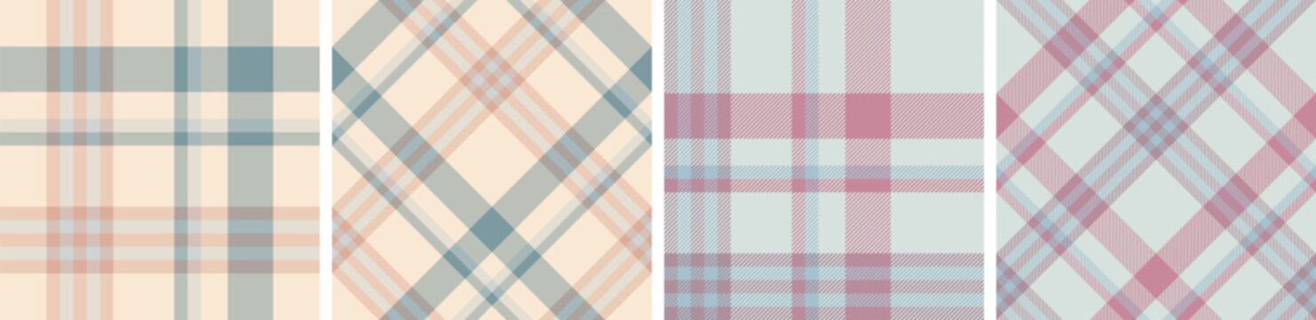 Autumn and spring seamless plaid pattern set. tartan checkered fabric fashion texture background.