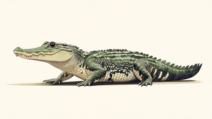 Fototapeta premium Green Alligator Standing on Beige Background Isolated