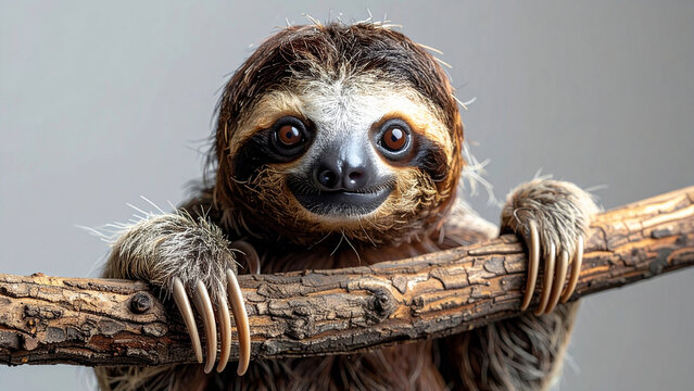 Slow Loris Clinging to Branch with Large Eyes, Isolated on Neutral Background, Soft Light AI Art