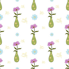 Geometric floral Seamless Pattern with Pastel and Retro Botanical Motifs © Naruedee