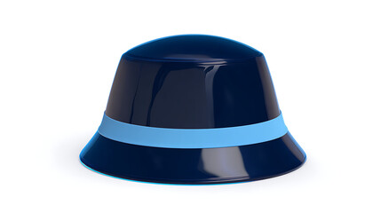 Fototapeta premium Glossy dark blue bucket hat with light blue stripe