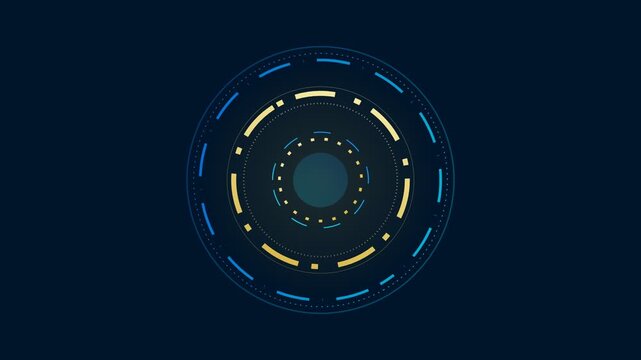 Futuristic Circular Hud Interface with Rotating Blue and Yellow Elements