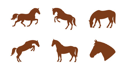 Obraz premium Set of brown horse vector icons depicting different activities including running, jumping, and standing