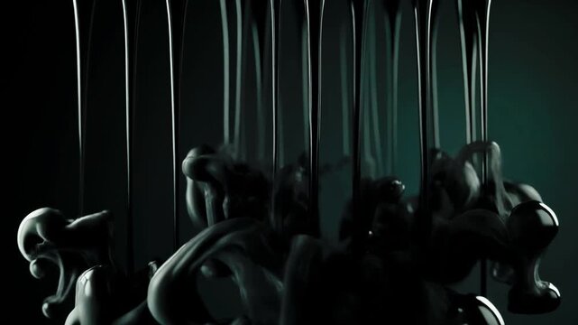 IMAX Macro of Black Fluid Droplets Suspended in Zero Gravity Void 4K