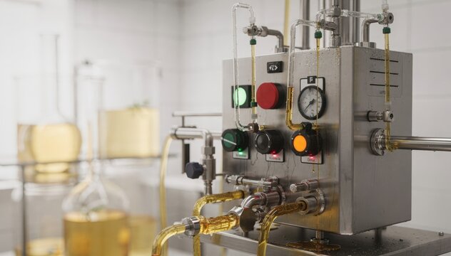 Medium shot of a control panel adjusting citrus fragrance dosing highlighting the smooth integration of vibrant scents into liquid formulations for fresh aromatic blends.