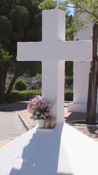 Whitewashed white cross on the door of an Andalusian hermitage, Tilt