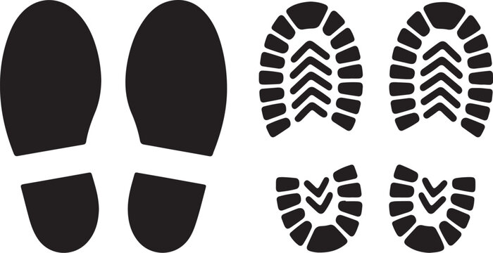 Set of footprint icons with and without tread pattern