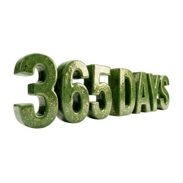 365 Days text rendered in 3D green material
