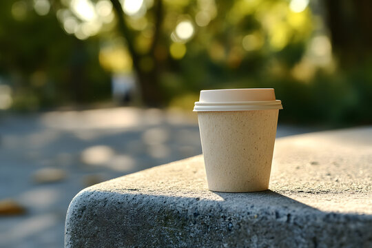 Molded Pulp Coffee Cup A takeout coffee cup made of rough unbleached molded pulp no plastic lid white background