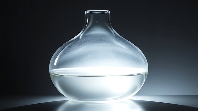 Demijohn glass refracting light to create luminous, distorted caustic patterns.