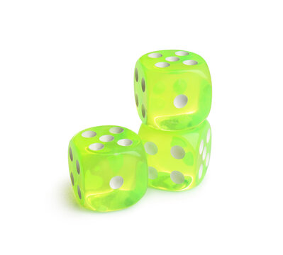 Green dices on white background
