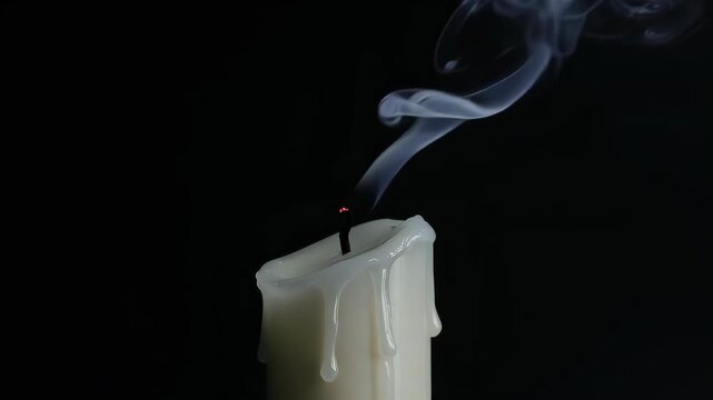 Candle Flame Extinguishing on Black Background.