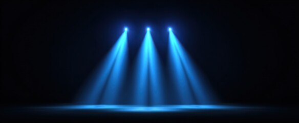 Vibrant abstract blue spotlights illuminate a shiny disco scene at a festive concert event