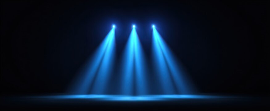 Vibrant abstract blue spotlights illuminate a shiny disco scene at a festive concert event
