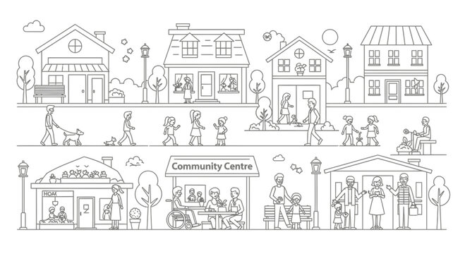 set of houses sketch drawing