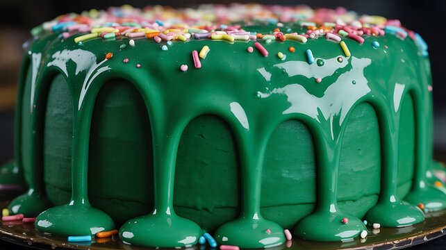 Luscious Emerald Green Drip Cake Vibrant Colorful Sprinkles Photo