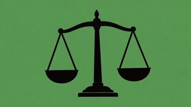 Black Silhouette of Justice Scale Centered on Green Background for Legal or Balance Themed Content