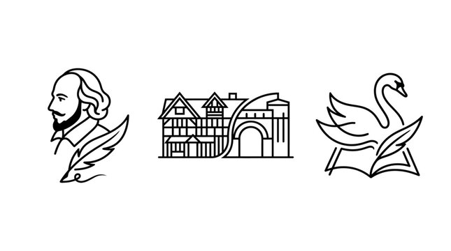 Shakespeare Symbols Portrait House and Swan Logos