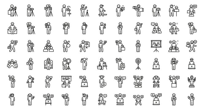 Black and white people icons set.